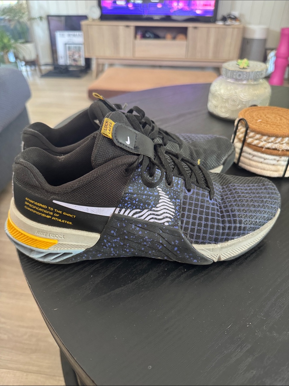 Nike women’s Black & Yellow metcon trainers Shoes with Blue/ purple Accents